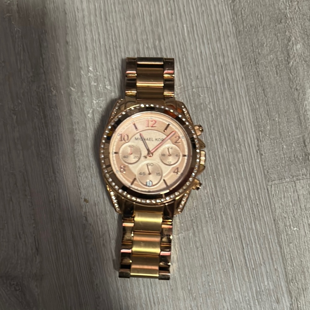 Michael Kors Gold Chronograph Watch with Crystal Bezel